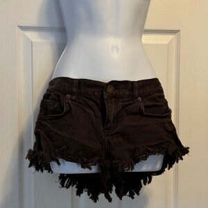Women's Frayed Hem Black Denim Shorts
